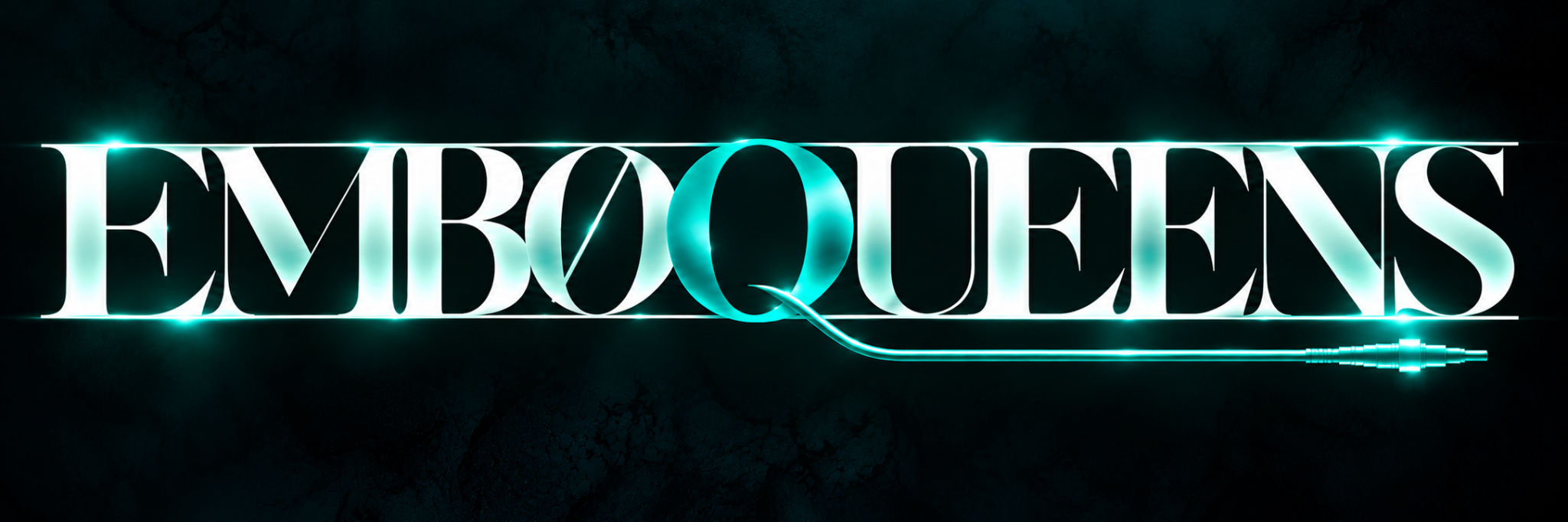 EmboQueens logo featuring a catheter integrated into the lettering